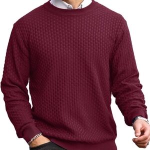 (A11) Coofandy Men's Burgundy Waffle knit‎ Sweater, Size XXL, NWT